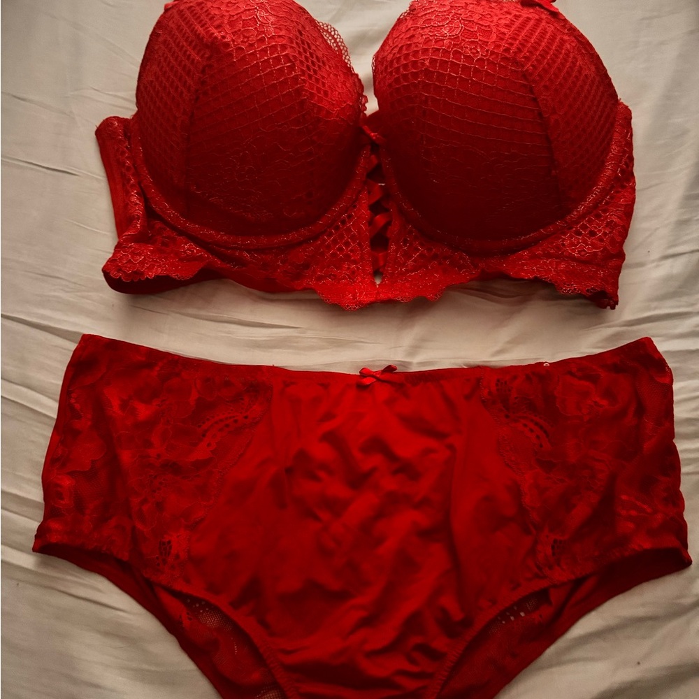 Cacique Red Plunge Bra with Lace